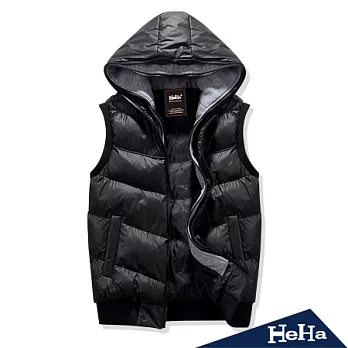 【HeHa】保休閒鋪棉加厚保暖連帽背心（共二色）-2XL(黑色)