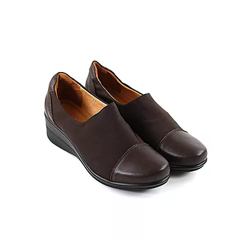 ◤Green Phoenix◥真皮拼接萊卡布面舒適休閒鞋39咖啡色