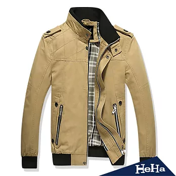 【HeHa】純棉水洗軍士肩章雙拉鍊夾克(共三色）-L(卡其)