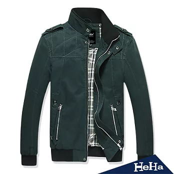 【HeHa】純棉水洗軍士肩章雙拉鍊夾克(共三色）-XL(孔雀藍)