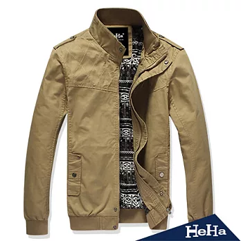 【HeHa】菱紋肩章設計立領外套(共三色)-L(卡其)