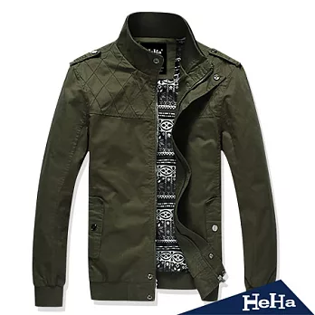 【HeHa】菱紋肩章設計立領外套(共三色)-L(軍綠)