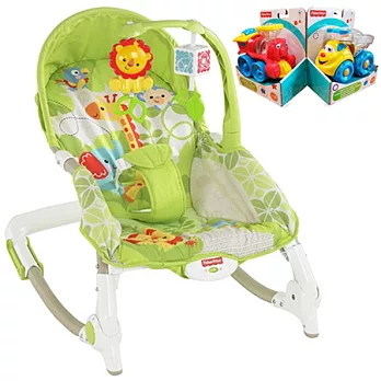 【費雪牌 Fisher-Price】可攜式兩用安撫躺椅+可愛學習聲音小車(隨機出貨1台)