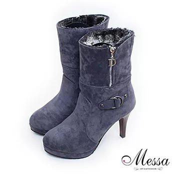 【Messa米莎】率性風格內刷毛高跟短筒靴40灰色