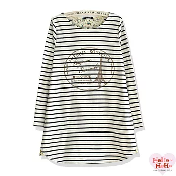 【HeHa】寬鬆休閒棉質條紋長版長Ｔ(共二色）-FREE(黑條紋)