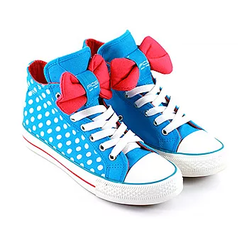 ◤Green Phoenix◥馬卡龍色系水玉點點蝴蝶結高筒帆布鞋36水藍色