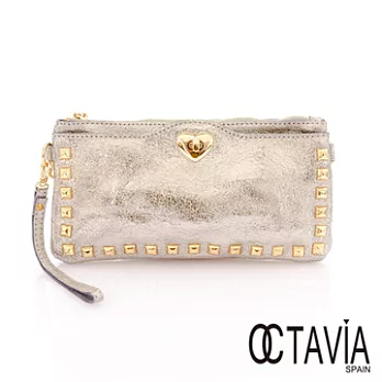 【Octavia 8 真皮】爆裂紋鉚釘手提小包 - 香檳金