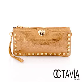 【Octavia 8 真皮】爆裂紋鉚釘手提小包 - 古銅金