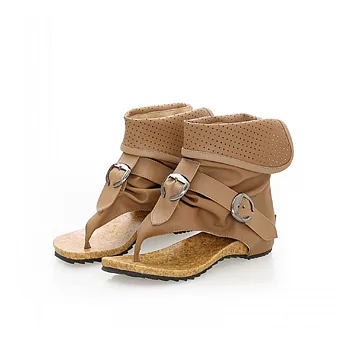 EOWYN．韓系時尚羅馬釦環造型短靴式涼鞋/卡其35碼35卡其35