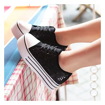 EOWYN．韓系時尚亮片造型綁帶厚底休閒包鞋/黑色37碼/白色37碼/現貨37黑色37