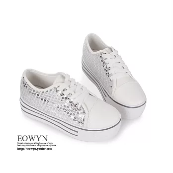 EOWYN．韓系時尚亮片造型綁帶厚底休閒包鞋/黑色37碼/白色37碼/現貨37白色37
