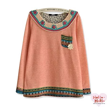 【HeHa】民族風精緻手鉤甜美花朵領上衣(共三色)-FREE(粉色)