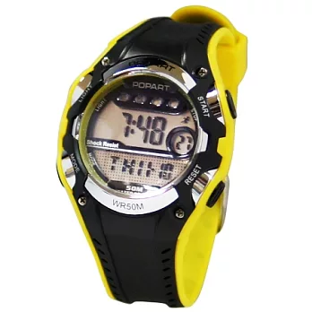 POPART-693多功能冷光顯眼電子運動錶（黃色）