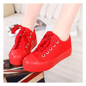 EOWYN．韓系時尚簡約休閒帆布鞋/紅色39碼/現貨39紅色39