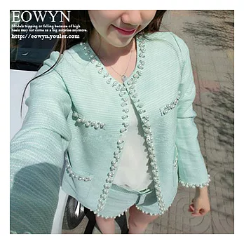 EOWYN．綠色小香風珍珠套裝外套+短褲/綠色L/現貨綠色L