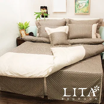 LITA麗塔(光點－棕色)雙人薄被套薄床罩四件式