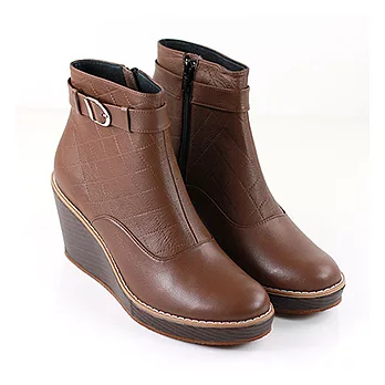 ◤Green Phoenix◥摩登時尚羊皮面料楔型短靴踝靴6棕色