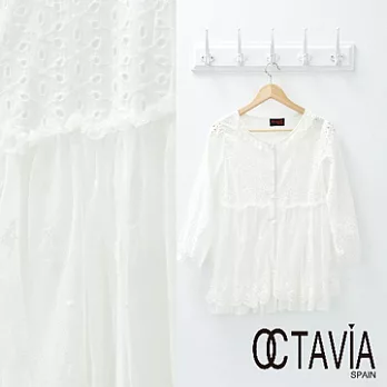 【OCTAVIA COLOR】雲朵上鏤下蕾連帽式上衣 - 靈性白