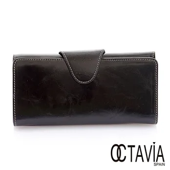 【Octavia 8 真皮】桃麗絲 油蠟皮二折長夾 - 親愛黑