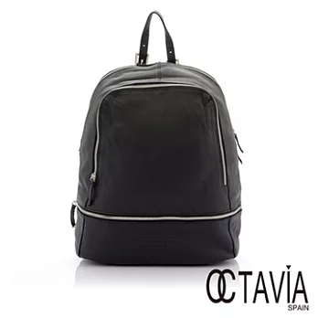 【Octavia 8 真皮】我的旅途 烙字水洗羊皮大後背包 - 銀黑