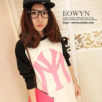 EOWYN。歐美休閒中長款撞色袖拼接棒球T(現+預)白色