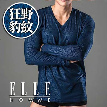 【ELLE HOMME】潮男V領長袖T恤(狂野豹紋)M狂野豹紋。藍色