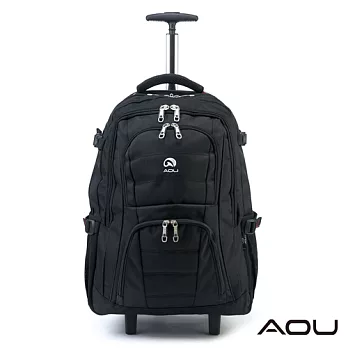 AOU微笑旅行 輕量經典款 可收納筆電 拉桿式雙肩後背包 (個性黑) 26-001