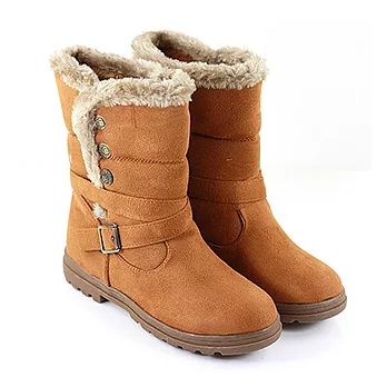 ◤Green Phoenix◥高質感暖暖絨毛側釦中筒靴36棕色