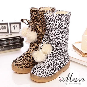 【Messa米莎】超搶眼豹紋毛線綁帶增高雪靴39白豹