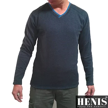 【HENIS】時尚型男長絨棉質V領保暖衫~2件組M藍色