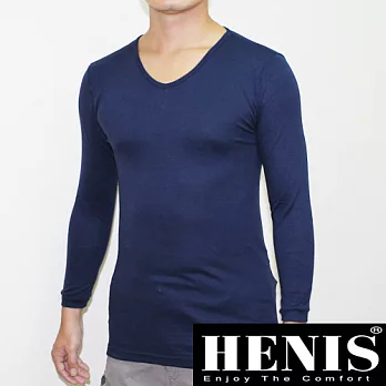 【HENIS】時尚型男熱纖維彩V高領長袖上衣~2件組(4色可選)M藍色