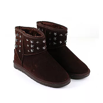 ◤Green Phoenix◥個性骷髏鉚釘造型短筒雪靴40咖啡色