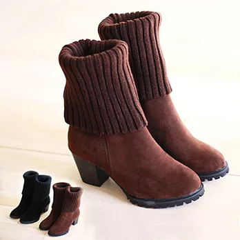 ◤Green Phoenix◥率性針織襪套高跟中統靴37棕色