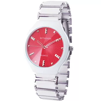 【BETHOVEN】時尚設計款-2017G甜心馬卡龍造型錶-玫瑰金釘(蘋果紅)