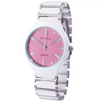 【BETHOVEN】時尚設計款-2017G甜心馬卡龍造型錶-白釘(草莓粉)