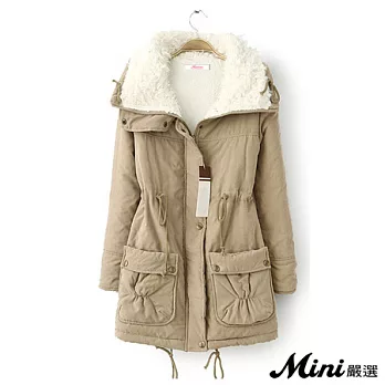 【Mini嚴選】加厚款羊羔毛翻領中長款外套(共三色)-XL(卡其)