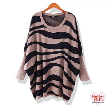 【HeHa】斑馬條紋寬鬆蝙蝠袖套頭加厚大碼毛衣(共三色）-FREE(卡其)