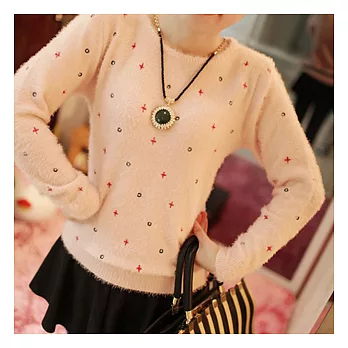 EOWYN。韓版潮流氣質修身刺繡長毛絨毛針織衫(現+預)粉色