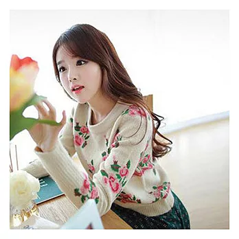 EOWYN。復古毛茸茸金線玫瑰花針織衫套頭毛毛衣(現+預)杏色