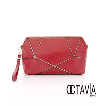 【Octavia 8 真皮】金屬拼圖 手拿肩背二用包 - 紅金紅