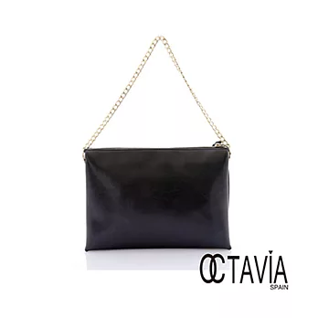 【Octavia 8 真皮】伊娜 真皮三層手拿鍊條包 - 墨水黑