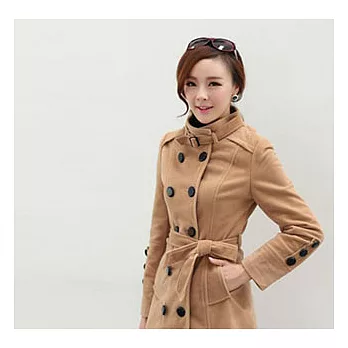 EOWYN。雙排扣修身毛呢大衣外套(現+預)卡其色L