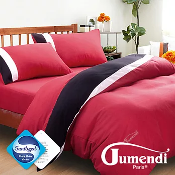 【Jumendi-水鑽之星.紅】台灣製防蹣抗菌被套床包組-加大
