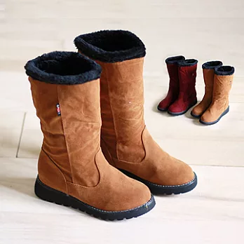 ◤Green Phoenix◥暖暖甜心絨感內鋪毛長靴24黃色