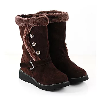 ◤Green Phoenix◥可愛造型扣扣滾毛邊中筒靴24棕色