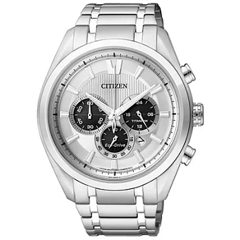 CITIZEN 青春盛夏光動能鈦金屬三環腕錶(鋼帶-銀黑)