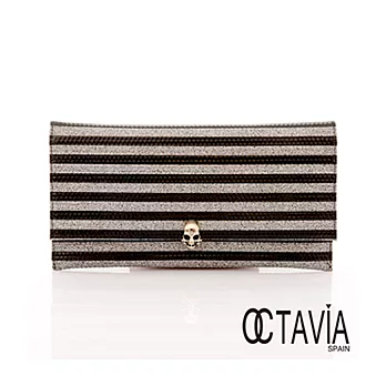 【Octavia 8 真皮】銀河系列 橫紋骷顱飾扣手拿二用包 - 風采黑