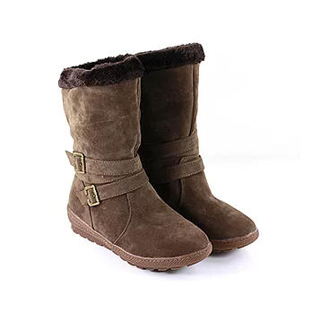 ◤Green Phoenix◥後V口不對稱內撲毛中統靴36卡其