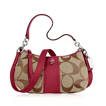 《COACH》 半月造型手提/斜背兩用包_卡其/酒紅色