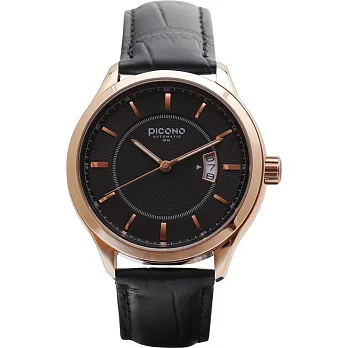 PICONO尊爵系列‧時尚簡約 - 鋼製錶殼 / 皮革錶帶 - 自動石英手錶 - 玫瑰金